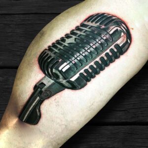 Black N Grey Realistic Microphone Tattoo